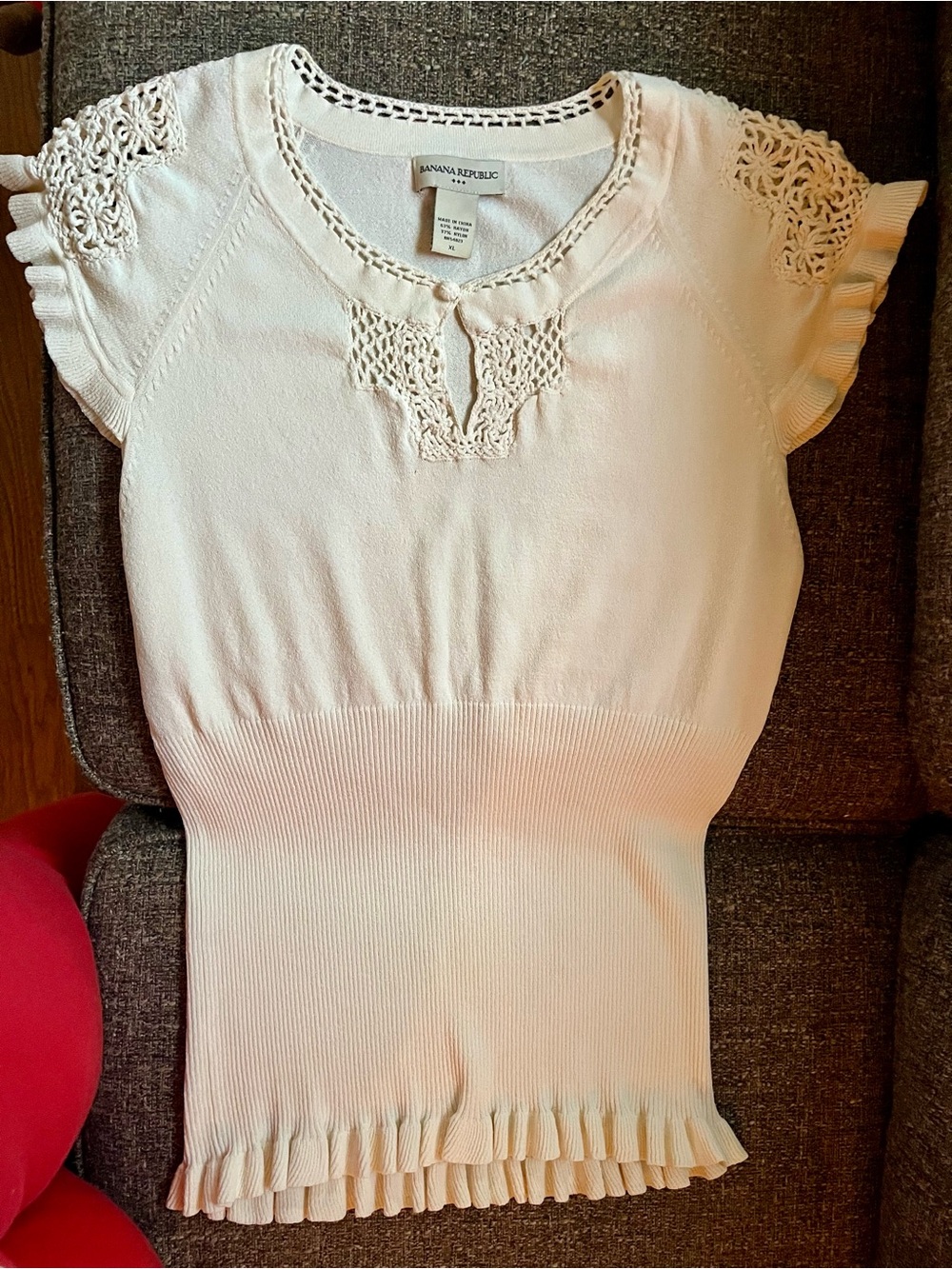 "Vintage Y2K Banana Republic 
Crochet Lace Knit Top*Ruffle
Waist *Cream*SPR 07"